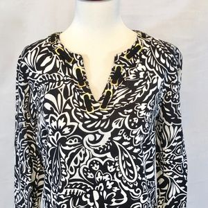 Saint Tropez West Black/White Linen V-Neck Tunic